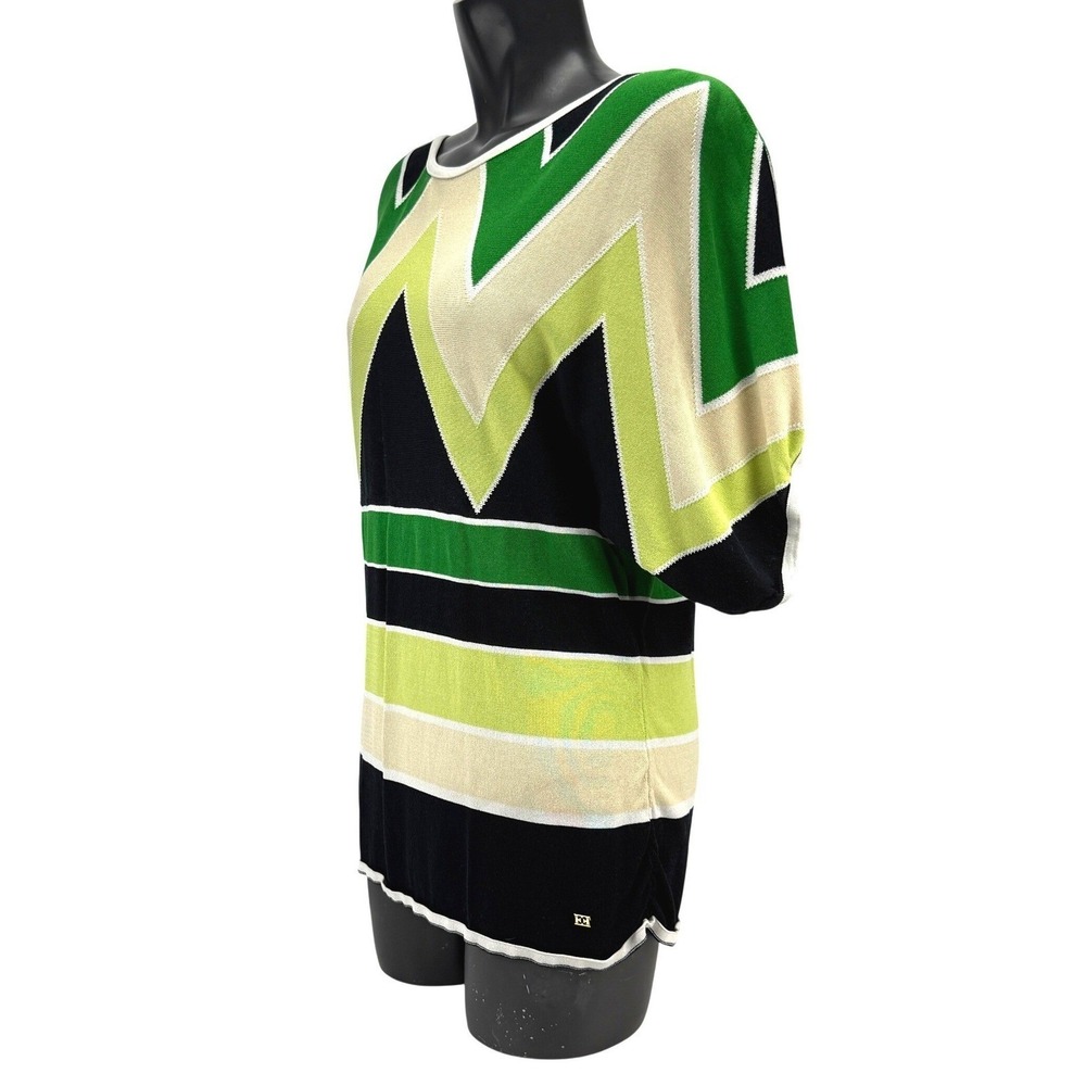 ESCADA VTG 90's Green Knit Chevron Stripe Peekaboo Dolman Top Made in Italy 42 - Picture 3 of 14